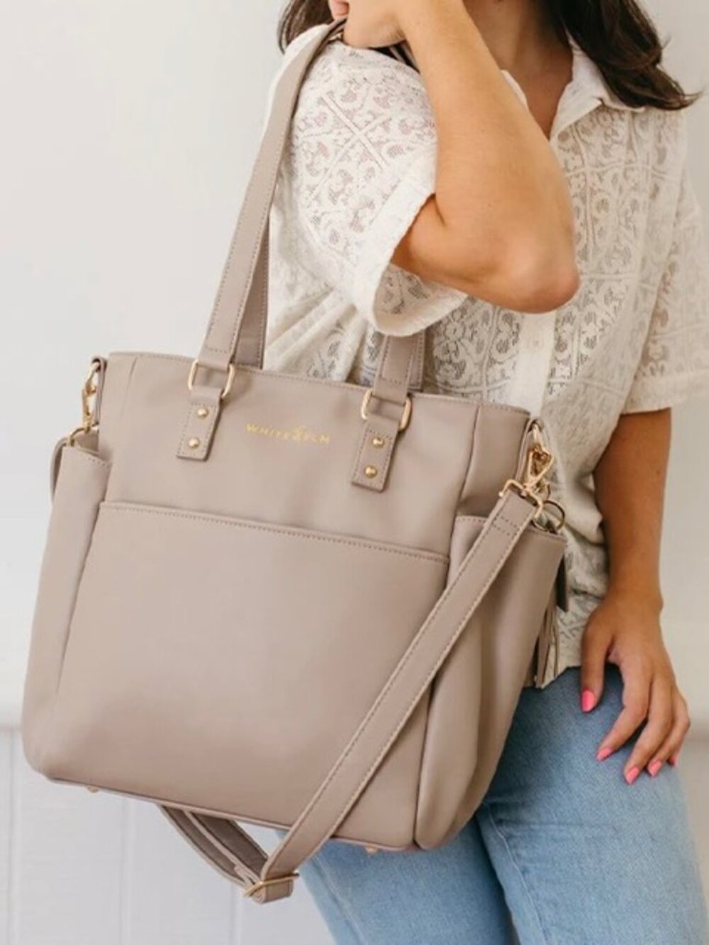 White Elm Carina Tote Bag - Taupe   Multi-Compartment  Tech Ready